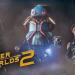 Screenshot of The Outer Worlds 2 PC gameplay showing the player exploring an alien planet with futuristic weapons and detailed Unreal Engine 5 graphics.